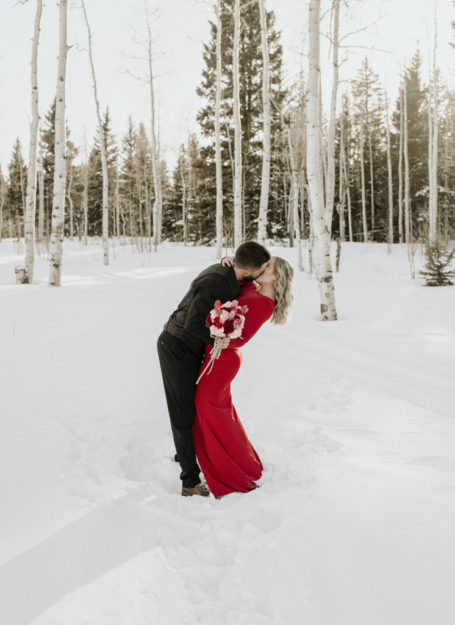 Sarah Hall Photography_ Western Colorado Photographer_ Montrose Colorado Photographer_ Couples Photographer_ Romantic Valentines Couples Photoshoot, Red Dress, Winter Photoshoot, Engagement Photographer, Montrose Colorado Wedding Photographer, Mountains