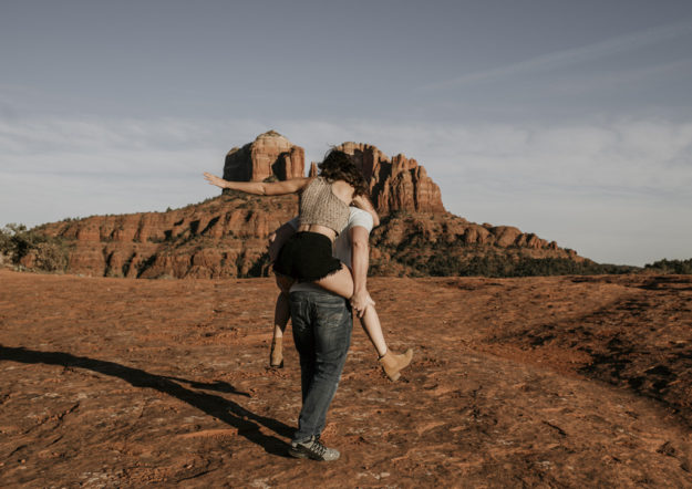 Sarah Hall Photography, Couples Photo's, Colorado Photographer, Sedona Arizona Engagement Photographer, Travel Photographer, Phoenix Arizona Photographer, Adventure Photographer, Cathedral Rock Sedona Arizona, Sedona Photoshoot, Engagement, what to wear for couples pictures, dreamy black star dress dessert photoshoot, red rock, true love, creative couples pictures, candid photos, Grand Junction Photographer, Destination Photographer