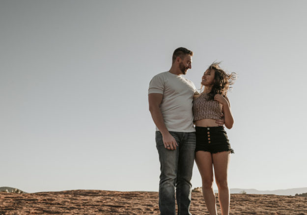 Sarah Hall Photography, Couples Photo's, Colorado Photographer, Sedona Arizona Engagement Photographer, Travel Photographer, Phoenix Arizona Photographer, Adventure Photographer, Cathedral Rock Sedona Arizona, Sedona Photoshoot, Engagement, what to wear for couples pictures, dreamy black star dress dessert photoshoot, red rock, true love, creative couples pictures, candid photos, Grand Junction Photographer, Destination Photographer