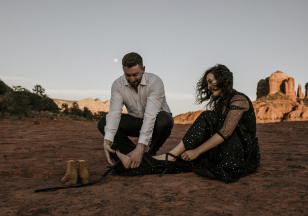 Sarah Hall Photography, Couples Photo's, Colorado Photographer, Sedona Arizona Engagement Photographer, Travel Photographer, Phoenix Arizona Photographer, Adventure Photographer, Cathedral Rock Sedona Arizona, Sedona Photoshoot, Engagement, what to wear for couples pictures, dreamy black star dress dessert photoshoot, red rock, true love, creative couples pictures, candid photos, Grand Junction Photographer, Destination Photographer 