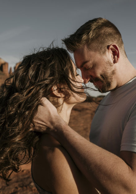 Sarah Hall Photography, Couples Photo's, Colorado Photographer, Sedona Arizona Engagement Photographer, Travel Photographer, Phoenix Arizona Photographer, Adventure Photographer, Cathedral Rock Sedona Arizona, Sedona Photoshoot, Engagement, what to wear for couples pictures, dreamy black star dress dessert photoshoot, red rock, true love, creative couples pictures, candid photos, Grand Junction Photographer, Destination Photographer